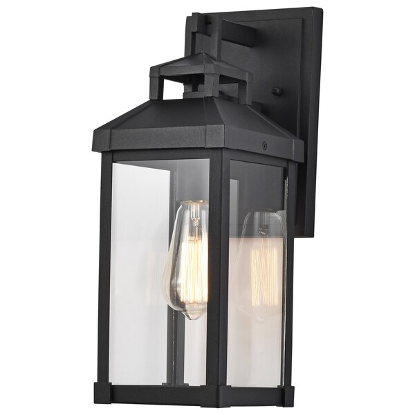 Corning 1-Lgt Medium Wall Lantern - Matte Black / Clear Glass